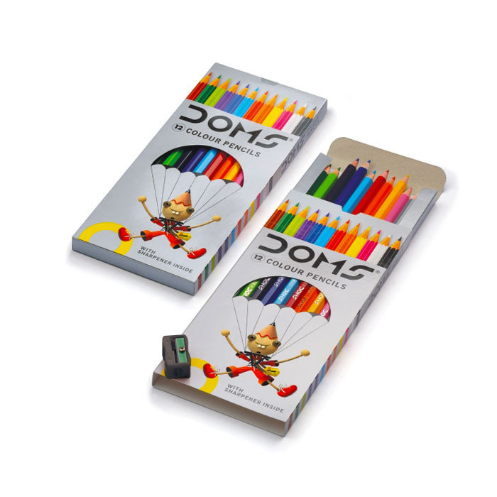 Doms Colour Pencils - 12 Colors with a Sharpener Inside (Big)