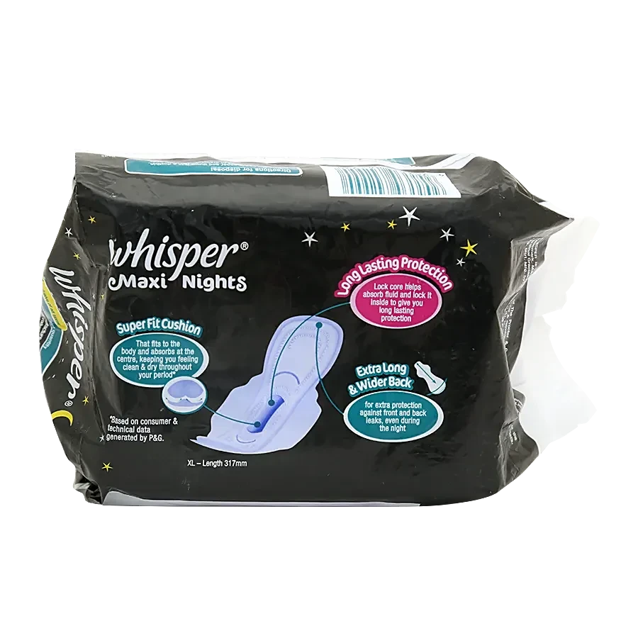 Whisper Sanitary Pads - Maxi Nights XL, with Wings Extra Heavy Flow, 7 Pads