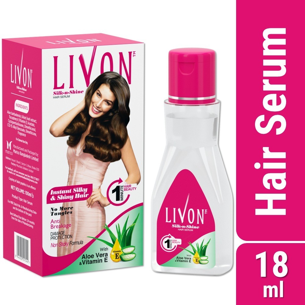 Livon Hair Serum with Argan Oil & Vitamin E for Women & Men, For Frizz Free, Smooth & Glossy Hair, Moisturizes & Detangles Hair, All Hair Types, 18 ml