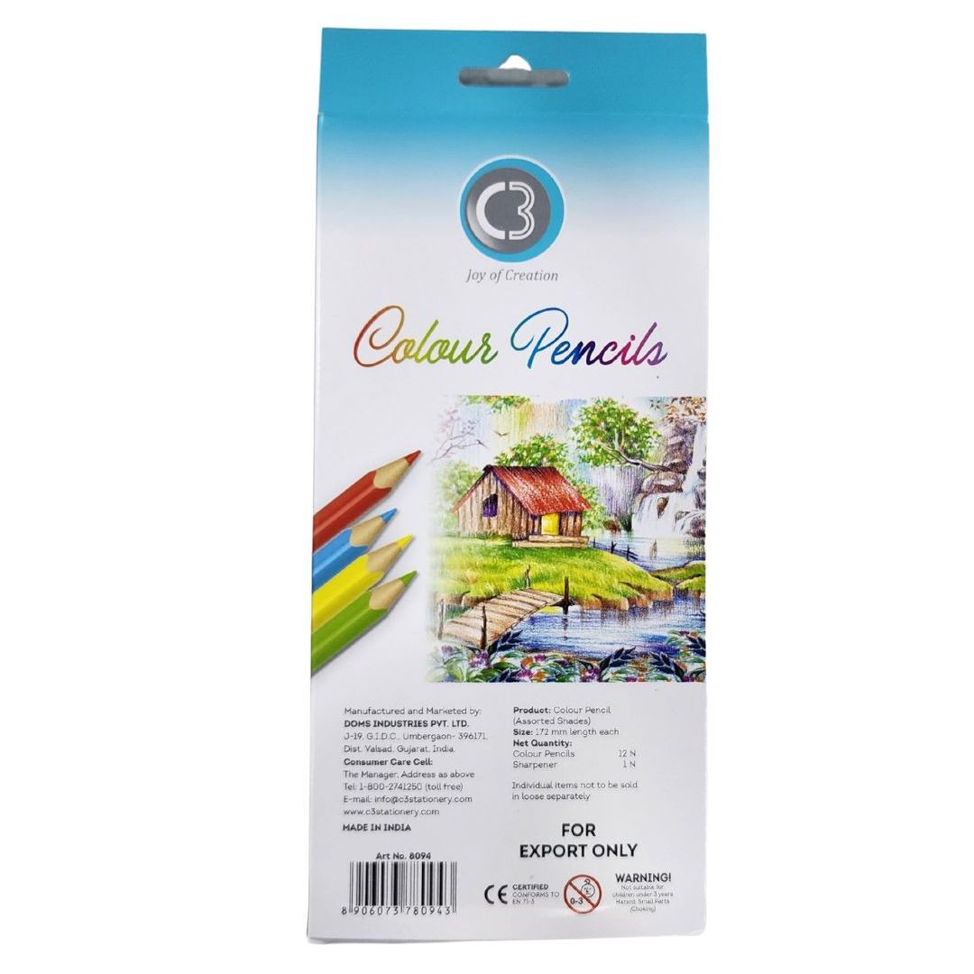 DOMS C3 Colour Pencils | 12 Triangular Colour Pencils | 172 mm